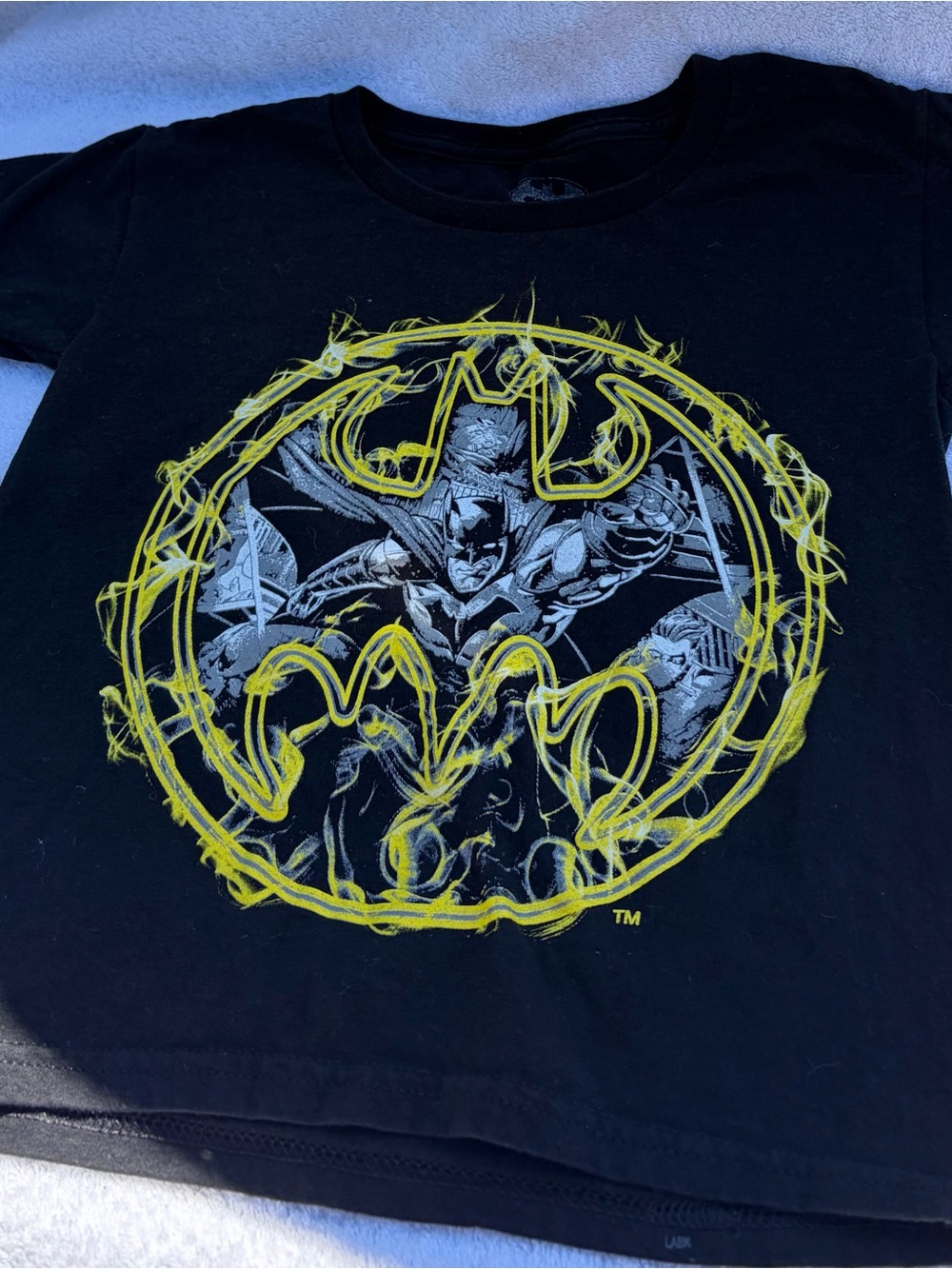 MAD Engine Black Short Sleeve Tee with Yellow Batman Graphic